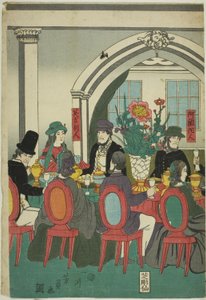 Udlændinge fra fem nationer ved en banket (Gokakoku ijin shuen no zu) af Utagawa Yoshikazu