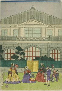 Streetcar tilbage f F line ch købmand t ved po RT af Yokohama af Utagawa Yoshikazu