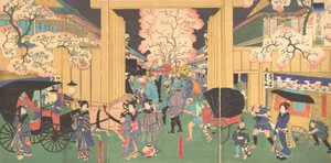 Kirsebær om natten i New Shimabara, 1800-tallet. af Utagawa Yoshitora