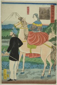 Engelsk at se nedstigende gæs ved Yoshida-broen (Yoshida-bashi no rakugan, Igirisujin) , fra serien "Eight Views of Yokohama in Musashino Province (Bushu Yokohama hakkei no uchi)" af Utagawa Yoshitora