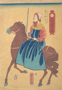 Engelsk kvinde til hest, 1. måned, 1861. af Utagawa Yoshitora