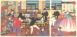 Udlændinge nyder en fest, 1. måned, 1861. af Utagawa Yoshitora