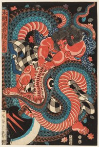 Kintarō kæmper med en slange af Utagawa Yoshituya