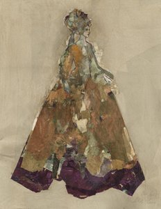 Majestætisk dame i en kjole med collage-mønster af Ute Rathmann