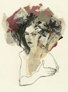 Collage af en tankefuld kvinde af Ute Rathmann