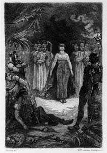 Illustration af V.A. Poirson (1890) for romanen Salammbo"" af Gustave Flaubert, der tog som ramme lejesoldatskrigen på tidspunktet for den første puniske krig (246-241 f.Kr.) mellem romerne og karthagerne.