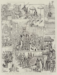 Scener i processionen ved Mohurrum Festival, Hyderabad, Indien af Victor Armand Poirson