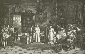 Petrarch og Laura introduceret af kejseren i Avignon (dybtryk)