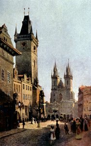 Starometsky-pladsen og rådhuset i Prag, ca. 1900 (tryk)