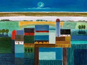 Farm At Night, 2022 (olie på lærred)
