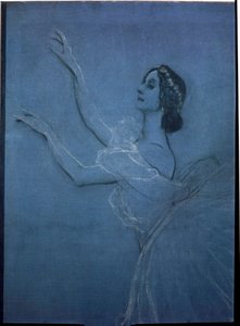 Ballerinaen Anna Pavlova (1882-1931) i balletten "Sylphides" af Frederic Chopin (1810-1849) (detalje). Værk af Valentin Alexandrovich Serov (1865-1911), tempera og kridt på lærred af Valentin Aleksandrovich Serov