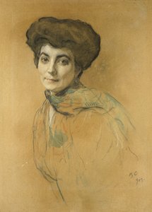 Portræt af Elena Ivanovna Roerich, 1909 (pastel & wc med strejf af kropsfarve på lysebrunt papir)