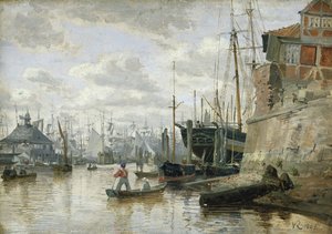 Bjælkehytten ved Hamborgs havn, 1848 (olie på papir om bord)