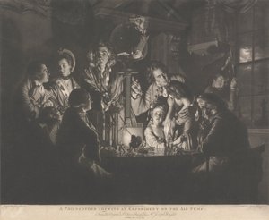 En filosof, der viser et eksperiment på luftpumpen
