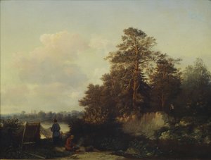 Landskab med lystfiskere, 1852 af Valerian Konstantinovich Kamenev