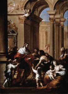 The Charity of the King of France Louis IX (1214-1270) (Konge af Frankrig Louis IX giver almisser) Maleri af Valerio Castello (1624-1659) Genes, Musei di Strada Nuova (ex Palazzo Bianco)