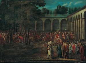 Ambassadørdelegationen passerer gennem den anden gårdhave til Topkapı-paladset, 1720