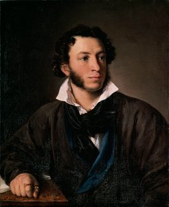Portræt af forfatteren Alexander Pushkin (Portræt af forfatteren Alexander Pushkin) - Maleri af Vasili Andreyevich Tropinin (Vassili Tropinin) (1776-1857), olie på lærred