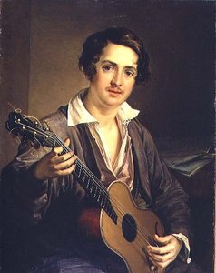 Guitaristen: Portræt af den virtuose guitarist Vladimir Ivanovich Morkov (1803-64) 1839 (olie på lærred)