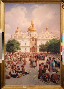 Devant le monastere des Caves a Kiev (Ukraine) (før hulernes kloster i Kiev) - Peinture de Vasili Petrovich Vereshchagin (Vassili Verechtchaguine) (1835-1909), huile sur toile af Vasili Petrovich Vereschagin