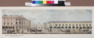 La bibliotheque publique imperiale (panorama de la perspective Nevski) - Det kejserlige offentlige bibliotek (Fra panoramaet af Nevsky Prospekt), af Sadovnikov, Vasily Semyonovich (1800-1879). Litografi, akvarel af Vasili Semenovich Sadovnikov