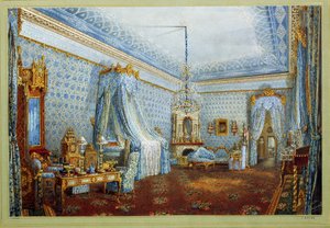 Værelset i Yusupov Palace (Moika Palace) i Sankt Petersborg (The Room in the Yusupov Palace in St.Petersbourg). Værk af Vasily Semyonovich Sadovnikov (1800-1879), akvarel på papir. russisk kunst