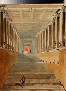 The Grand Staircase (eller Ambassador Staircase eller Jordan Staircase) i Vinterpaladset i Sankt Petersborg. Værk af Vasily Semyonovich Sadovnikov (1800-1879), akvarel på papir, ca. 1840. Russisk kunst fra det 19. århundrede. State A. Pushkin Museum of Fin af Vasili Semenovich Sadovnikov