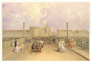 Udsigt over Blagoveshchensky-broen i Sankt Petersborg, 1851 af Vasili Semenovich Sadovnikov