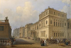 Udsigt over den nye eremitage gennem Millionnaya Street, 1851 af Vasili Semenovich Sadovnikov