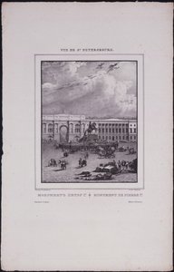 Udsigt over Sankt Petersborg. Rytterstatuen af Peter den Store på Senatspladsen, 1833 af Vasili Semenovich Sadovnikov