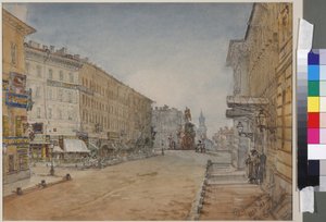 Voznesensky Prospekt i Sankt Petersborg, af Sadovnikov, Vasily Semyonovich (1800-1879). Akvarel på papir