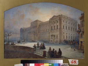 Udsigt over Marlinsky Palace om vinteren (Sankt Petersborg). Værk af Vasily Semyonovich Sadovnikov (1800-1879), akvarel på papir af Vasili Semenovich Sadovnikov