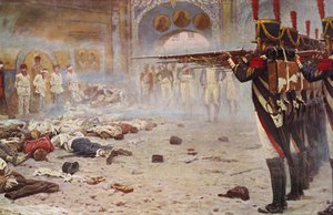 Skyttehold henretter fanger (farvelitografi) af Vasili Vasilievich Vereshchagin