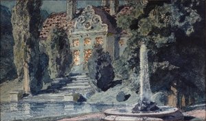 Forberedende indretning til operaen ""Boris Godunov"" af Modeste Mussorgsky (1839-1881) - Scenografi til operaen Boris Godunov af M Mussorgsky - Værk af Vasili Dmitrievich Polenov (1844-1927), akvarel på papir af Vasilij Dmitrievich Polenov