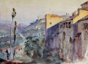 Forberedende indretning til operaen ""Den skarlagenrøde rose"" af Nikolai Krotkov - Scenografi til operaen Den skarlagenrøde rose af N. Krotkov - Værk af Vasili Dmitrievich Polenov (1844-1927), blyant og akvarel på papir af Vasilij Dmitrievich Polenov