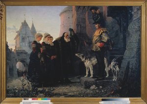 Le droit de la premiere nuit (droit de seigneur du seigneur) - Den første nats ret - Maleri af Vasili Dmitrievich Polenov (1844-1927), olie på lærred af Vasilij Dmitrievich Polenov