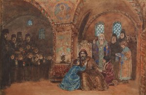 Scenedesign til operaen Boris Godunov af M. Musorgsky af Vasilij Dmitrievich Polenov