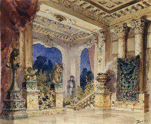 Scenografi til operaen Den skarlagenrøde rose af N. Krotkov, 1884 af Vasilij Dmitrievich Polenov