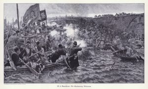 Erobringen af Sibirien af Yermak Timofeyevich (gravering) af Vasilij Ivanovic Surikov