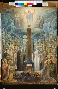 ""Glory of the Orthodox Church of Georgia"": illustration af legenden om ""den levende søjle"" - Værk af Vasily Andreyevich Barvitov (1840-1886), slutningen af ​​1870