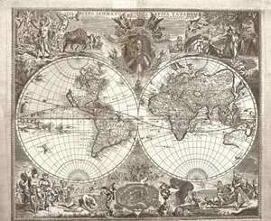 Dobbelt halvkugle kort over verden, 1713 af Vasily Anufrievich Kiprianov