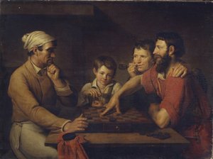 En kok, der spiller kladde med en vicevært, 1824 af Vasily Ivanovich Gryaznov
