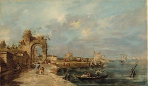 Caprice, med ruineret bue og havn af Venetian School