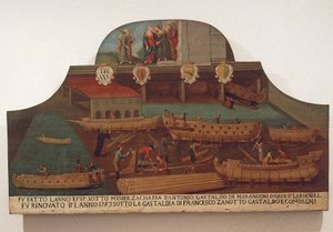Skilt af Guild of skibssnedkeri i Arsenale i Venedig af Venetian School