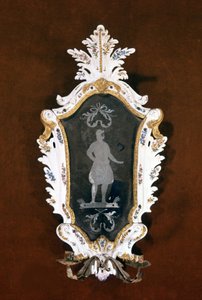 Venetiansk væglysekrone i keramik og Murano spejl. 1700-tallet. Venedig, Ca 