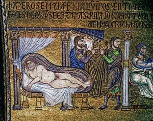 Byzantinsk arkitektur: "The Drunkenness of Noe""" mosaik lavet af venetianske kunstnere Basilica di San Marco fra det 13. århundrede
