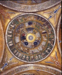 Udsigt over kuplen med mosaikker på en gylden baggrund af Veneto Byzantine School