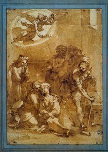 The Death of St. Cecile Forberedelsestegning med brunt blæk til Santa Cecilia (Pisa) af Ventura di Arcangelo Salimbeni dit Bevilacqua (1568-1613) Søn. 0,25 X 0,17 m. Paris, Louvre-museet