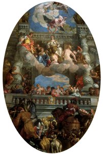 ""Venedigs triumf"" Personificering af byen Venedig med fred, overflod, berømmelse, lykke, ære, sikkerhed og frihed. Maleri af Paolo Caliari sagde Paolo Veronese
