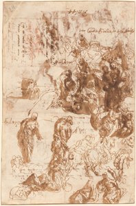 Studier for Judith og Holofernes, David og Goliat, Findet af Moses og andre [recto] af Veronese